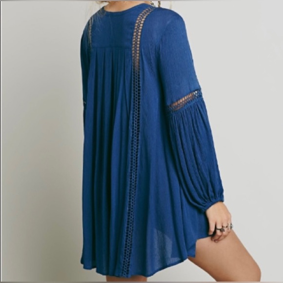 Free People Baby Doll Lace Inset Tunic Sz Small Blue - Picture 4 of 14